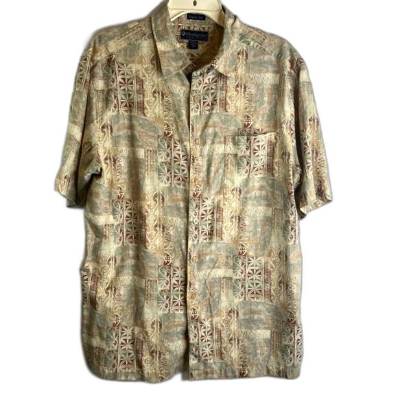 Weekender Casual Lifestyle Finest Silk Blend Short Sleeve Button Up Shirt Sz LG - Picture 1 of 6